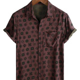 Klassieke Retro Korte Mouwen Katoenen Overhemd met Geometrische Print voor Mannen