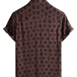 Klassieke Retro Korte Mouwen Katoenen Overhemd met Geometrische Print voor Mannen