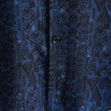Boho Korte Mouwen Geometrische Tribale Overhemd in Marineblauw voor Mannen