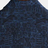 Heren Korte Mouwen Katoenen Boho Shirt in Marineblauw met Geometrisch Tribalpatroon