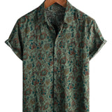 Vintage Katoenen Overhemd met Korte Mouwen en Retro Paisley Knopen in Groen voor Mannen uit de Jaren '70