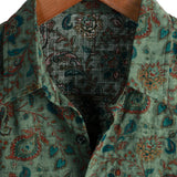 Vintage Katoenen Overhemd met Korte Mouwen en Retro Paisley Knopen in Groen voor Mannen uit de Jaren '70