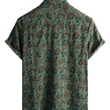 Vintage Katoenen Overhemd met Korte Mouwen en Retro Paisley Knopen in Groen voor Mannen uit de Jaren '70