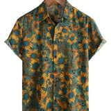 Zomer T-shirt met Korte Mouwen in Retro Stijl met Zonnebloem Motief voor Mannen