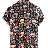 Katoenen Zomer Hemd met Korte Mouwen voor Mannen met Punk Rock Skellet