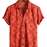 Heren Retro Bloemen Overhemd van Katoen uit de Jaren '70, Groen, voor de Zomer, Strand, Boho, Korte Mouwen