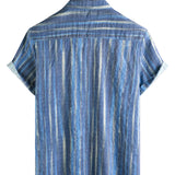 Retro Stijl Korte Mouwen Hemd in Blauwe Strepen voor Mannen