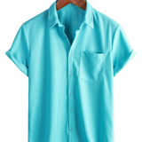 Zomer Katoenen Overhemd met Korte Mouwen en Knopen voor Mannen, Casual Stijl, Losse Pasvorm, Strand