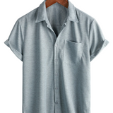 Zomer Katoenen Overhemd met Korte Mouwen en Knopen voor Mannen, Casual Stijl, Losse Pasvorm, Strand