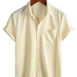 Zomer Katoenen Overhemd met Korte Mouwen en Knopen voor Mannen, Casual Stijl, Losse Pasvorm, Strand