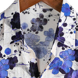 Heren Katoenen Retro Bloemen Overhemd Blauw voor de Zomer met Korte Mouwen