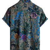 Heren Korte Mouwen Katoenen Retro Overhemd met Bloemenpatroon, Ademend