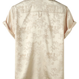 Heren Overhemd Korte Mouw van Satijn Jersey met Bloemen