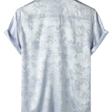 Heren Overhemd Korte Mouw van Satijn Jersey met Bloemen