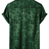Heren Overhemd Korte Mouw van Satijn Jersey met Bloemen