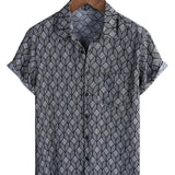 Korte Mouwen Katoenen Shirt met Pocket in Retro Geometrisch Patroon voor Mannen