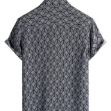 Korte Mouwen Katoenen Shirt met Pocket in Retro Geometrisch Patroon voor Mannen
