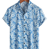 Aloha Hemd met Korte Mouwen in Blauwe Tropische Bloemenprint voor Mannen
