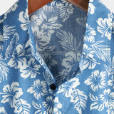 Aloha Hemd met Korte Mouwen in Blauwe Tropische Bloemenprint voor Mannen