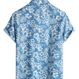 Aloha Hemd met Korte Mouwen in Blauwe Tropische Bloemenprint voor Mannen