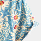 Hawaiiaanse Bloemen Overhemd van Katoen voor Mannen, voor Vakantie, Met Knopen, Blauw, Korte Mouwen