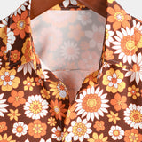 Zomerse Katoenen Overhemd met Korte Mouwen met Vintage Bloemenknopen voor Mannen, Disco Thema uit de Jaren '70.