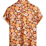 Zomerse Katoenen Overhemd met Korte Mouwen met Vintage Bloemenknopen voor Mannen, Disco Thema uit de Jaren '70.