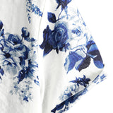 Heren Hawaiiaanse Overhemd van Katoen in Blauwe Bloemenprint, Korte Mouwen, met Knopen en Witte Kraag