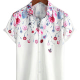 Katoenen Bloemenoverhemden voor Mannen, Zomer T-shirt met Bloemenpatroon en Korte Mouwen