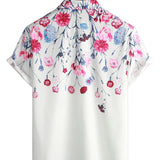 Katoenen Bloemenoverhemden voor Mannen, Zomer T-shirt met Bloemenpatroon en Korte Mouwen