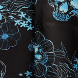 Korte Mouwen Katoenen Overhemd met Skull Bloemknopen Blauw Casual voor Mannen