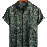Heren Overhemd van Katoen met Retro Bloemen Paisley Patroon, Groen, Korte Mouwen