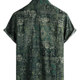 Heren Overhemd van Katoen met Retro Bloemen Paisley Patroon, Groen, Korte Mouwen