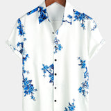 Casual Overhemd met Korte Mouwen van Katoen met Knopen voor Mannen in Blauw met Bloemenpatroon