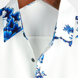 Casual Overhemd met Korte Mouwen van Katoen met Knopen voor Mannen in Blauw met Bloemenpatroon