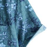 Retro Casual Katoenen Overhemd met Korte Mouwen en Bloemenzak in Blauwe Kleur voor Mannen