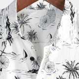 Witte Aloha Overhemd met Korte Mouwen van Katoen met Tropisch Ananas en Palm Motief voor Mannen