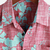 Hawaiiaanse Katoenen Overhemd met Korte Mouwen voor Mannen in Rode Bloemenprint