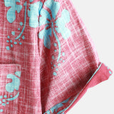 Hawaiiaanse Katoenen Overhemd met Korte Mouwen voor Mannen in Rode Bloemenprint