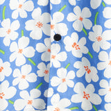 Zomer Heren Katoenen Bloemen Overhemd, Casual, Slank, Korte Mouwen, Lichtblauwe Kleur