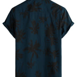 Hawaiiaanse korte mouwen katoenen overhemd met palmprint voor mannen, marineblauw