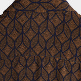 Korte Mouwen Katoenen Overhemd met Pocket in Retro Geometrisch Patroon in Bruine Kleur voor Mannen