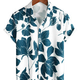 Zomerse Casual Katoenen Bloes voor Mannen, met Knopen en Korte Mouwen, Perfect voor Vakantie op het Strand