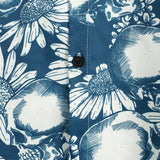 Hawaiiaanse shirt van katoen met schedelvormige knopen voor mannen, korte mouwen, blauw, rock and roll