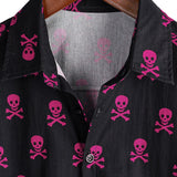 Zomer Katoenen Overhemd met Korte Mouwen voor Mannen met Roze Skulls Punk Rock en Coole Patroon