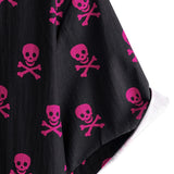 Zomer Katoenen Overhemd met Korte Mouwen voor Mannen met Roze Skulls Punk Rock en Coole Patroon