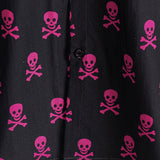 Zomer Katoenen Overhemd met Korte Mouwen voor Mannen met Roze Skulls Punk Rock en Coole Patroon
