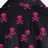 Zomer Katoenen Overhemd met Korte Mouwen voor Mannen met Roze Skulls Punk Rock en Coole Patroon