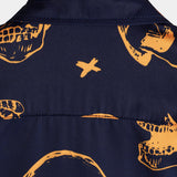Aloha Overhemd van Katoen met Korte Mouwen met Knopen en Oranje Skull Patroon voor Mannen