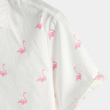 Korte Mouwen Katoenen Overhemd met Roze Flamingo Patroon voor Mannen